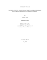 Transfer Students' Perception of Their Transition Experiences at a Private, Religiously Affiliated University