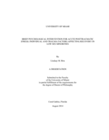 Brief Psychological Intervention for Acute Posttraumatic Stress:  Individual and Trauma Factors Affecting Recovery in Low-SES Minorities.