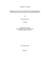 Beneficial Effects of the Ketogenic Diet and Ketone Body Metabolism in Different Models of Neurodegeneration